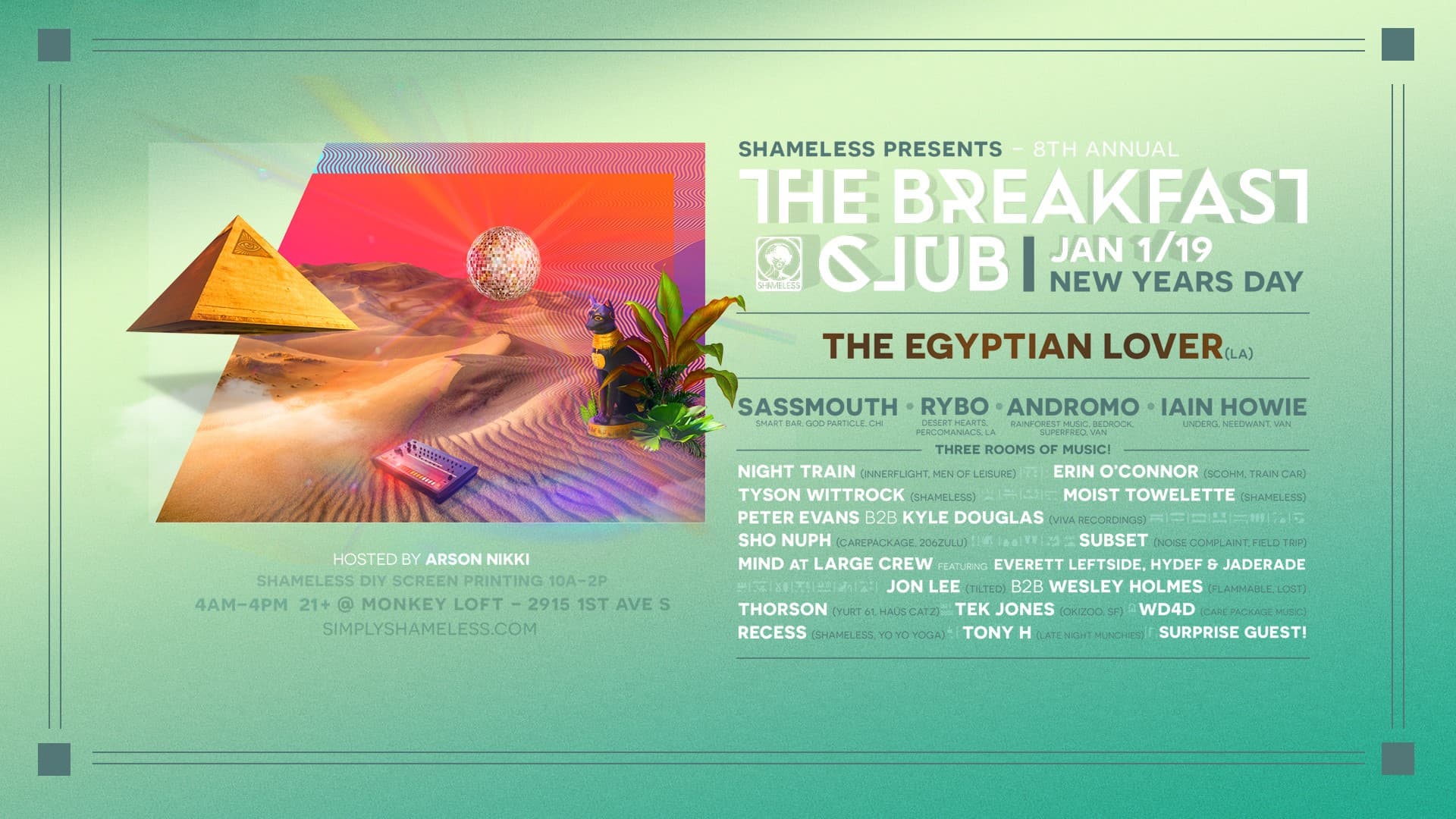 The Breakfast Club - w/ Egyptian Lover (live) - New Years Day 2019 at Monkey Loft, Seattle WA