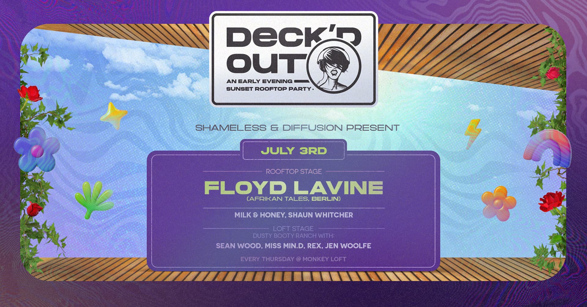 Deck'd Out #3 Shameless & Diffusion w/ Floyd Lavine (Berlin) & DBR at Monkey Loft, Seattle WA